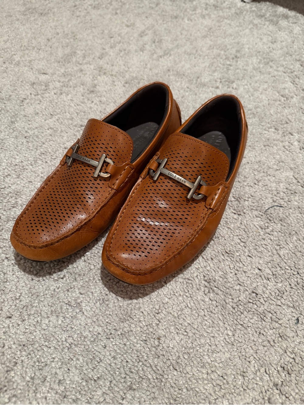 Cole Haan Men's Perforated Tan or Brown Leather Bit Loafers size 9.5